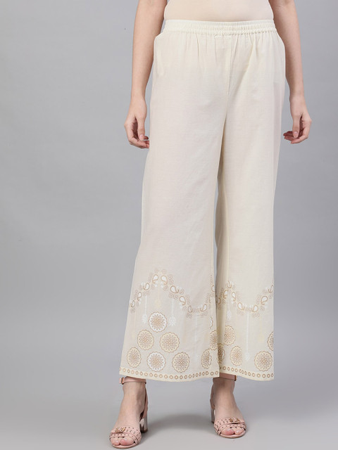 

Nayo Women Off-White Regular Fit Printed Parallel Trousers