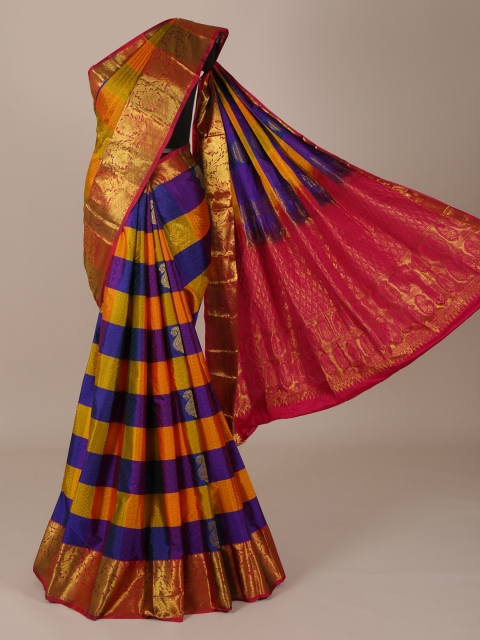 

Pothys Blue & Gold-Toned Pure Silk Woven Design Saree