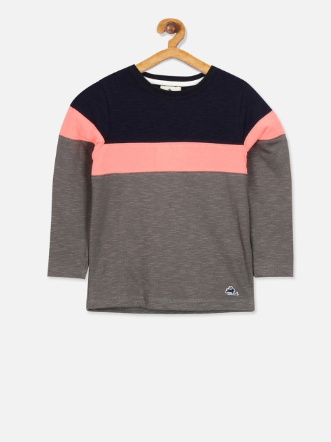 

Cherry Crumble Boys Black & Grey Colourblocked Round Neck T-shirt