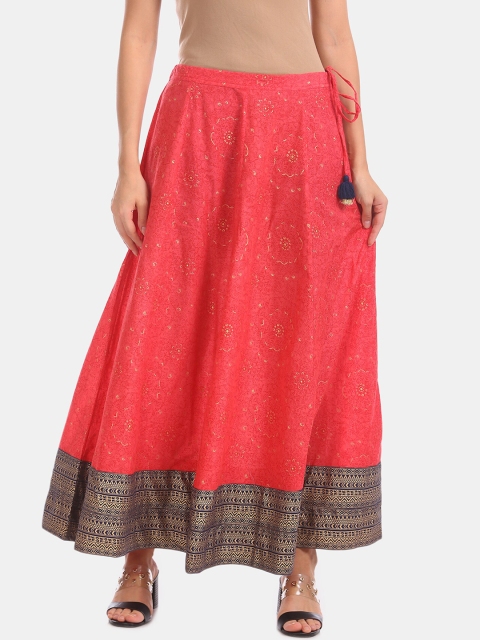 

Anahi Women Coral & Black Printed Pure Cotton Skirt