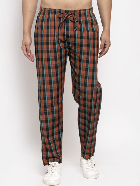 

JAINISH Men Orange & Brown Checked Track Pants