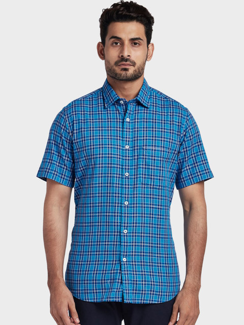 

ColorPlus Men Blue Tailored Fit Checked Casual Shirt