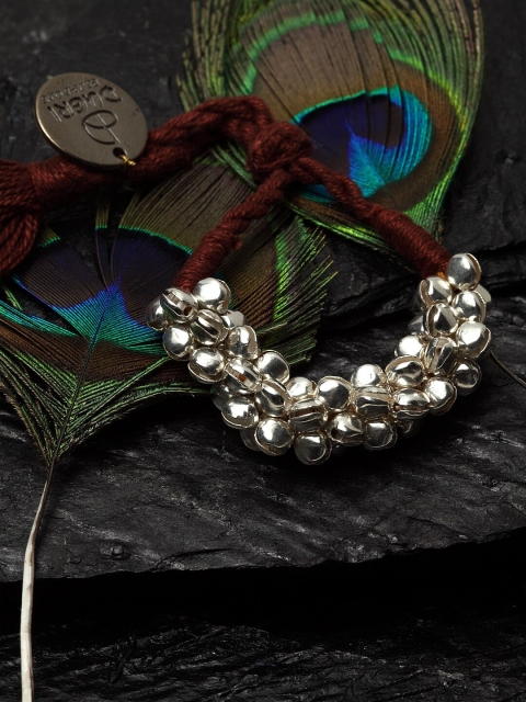 

DUGRISTYLE Silver-Plated & Brown Beaded Bracelet