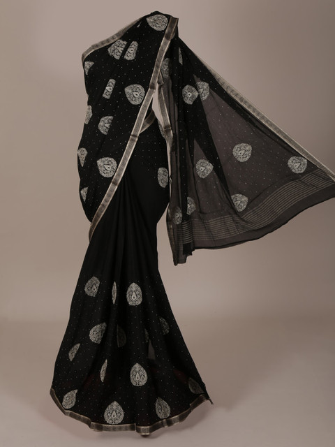

Pothys Black Embroidered Pure Chiffon Saree