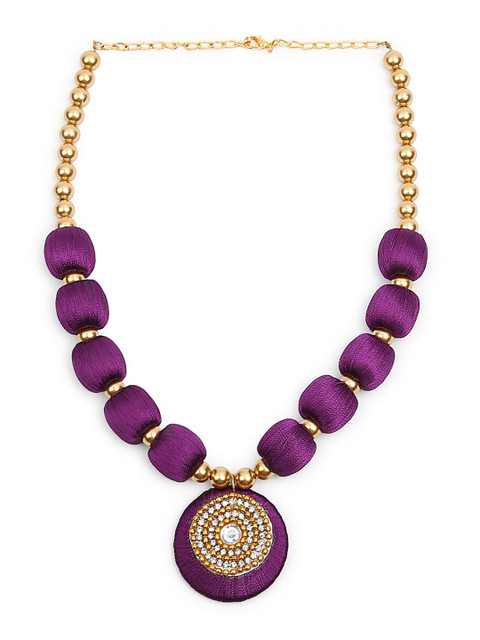 

AKSHARA Gold-Colored & Purple Beaded Handcrafted Choker Necklace