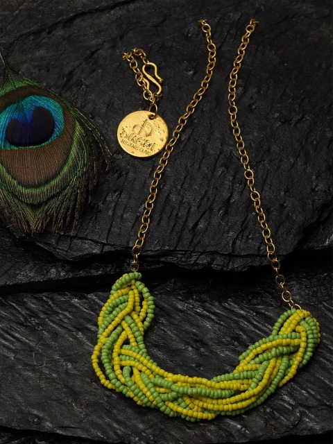 

DUGRISTYLE Gold-Plated Green & Yellow Beaded Sustainable Chain