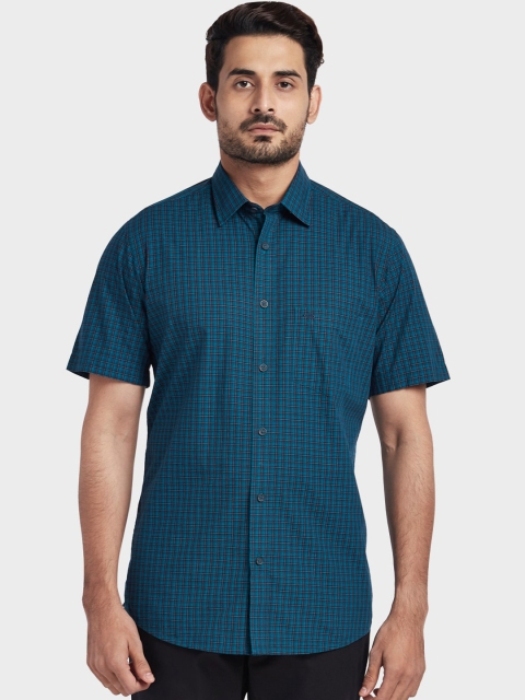 

ColorPlus Men Teal & Maroon Tailored Fit Checked Casual Shirt