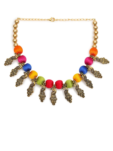 

AKSHARA Gold-Colored Red & Blue Beaded Handcrafted Choker Necklace