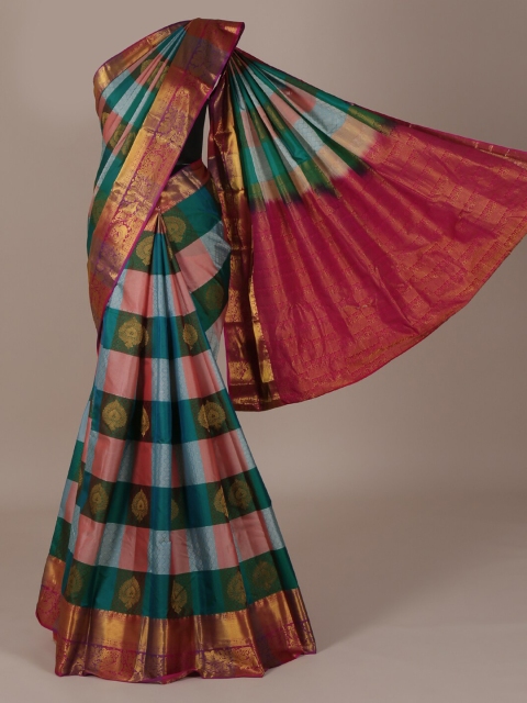 

Pothys Green & Pink Pure Silk Checked Saree