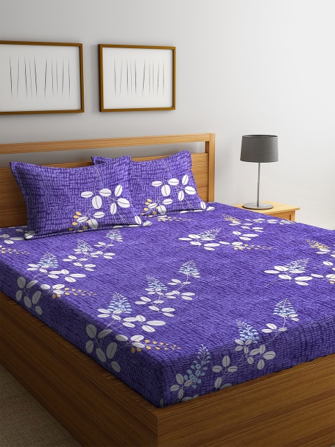

NEUDIS Violet & White Printed 180 TC Cotton Double Bedsheet With 2 Pillow Covers