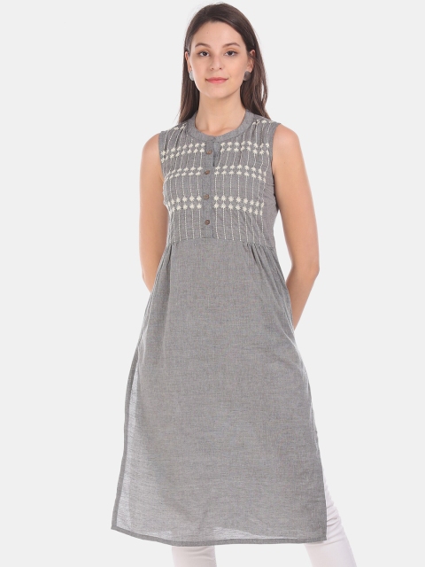 

Karigari Women Grey Yoke Design Straight Kurta