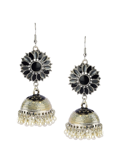 

DESI COLOUR Black & Gold-Toned Oxidised Dome Shaped Jhumkas