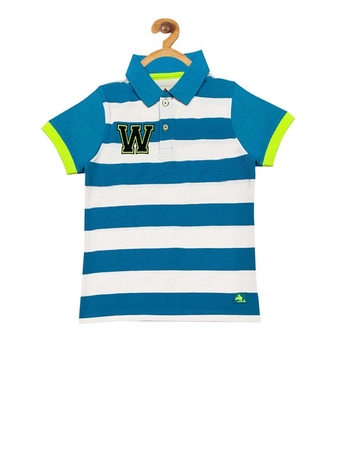

Cherry Crumble Boys White & Blue Striped Polo Collar T-shirt