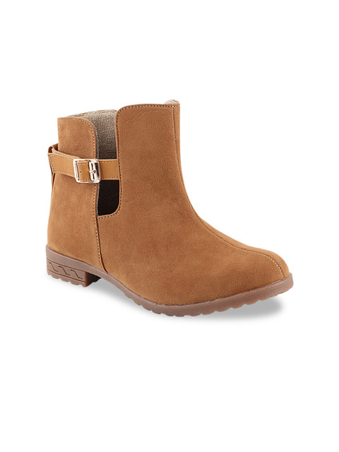 

Shoetopia Women Tan Brown Solid Suede Heeled Boots