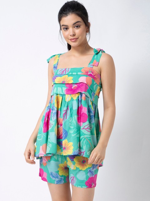 

ADORENITE Women Green & Pink Printed Night Suit PJ247