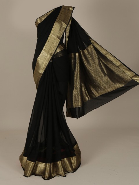 

Pothys Black Solid Pure Chiffon Saree