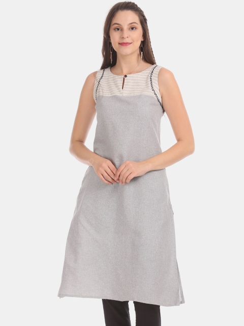

Karigari Women Grey & Beige Colourblocked A-Line Kurta