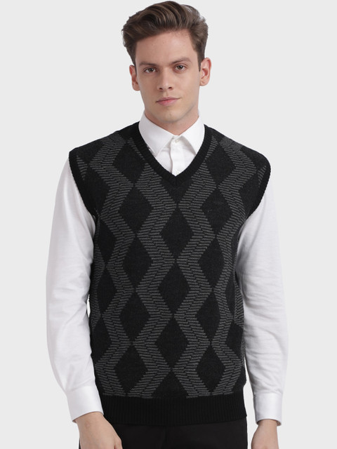 

ColorPlus Men Black Self Design Sweater Vest Sweater