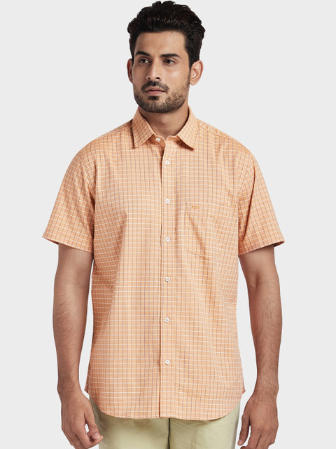 

ColorPlus Men Orange Tailored Fit Checked Casual Shirt