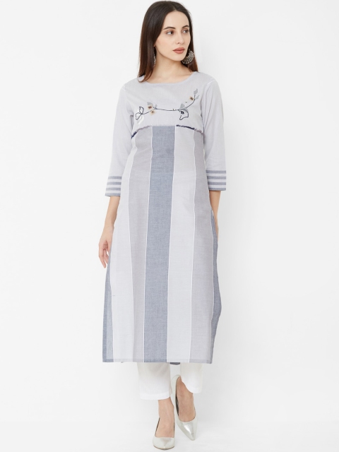 

Os Women Grey Embroidered Straight Kurta