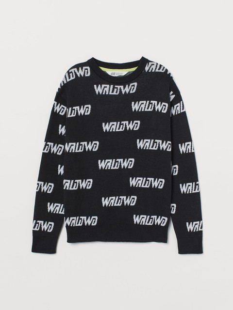 

H&M Boys Black & White Printed Cotton Jumper