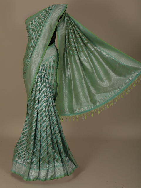 

Pothys Green & Silver-Toned Jute Silk Woven Design Saree