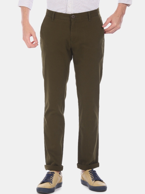 Ruggers Men Olive Green Regular Fit Solid Chinos