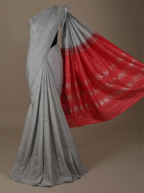 

Pothys Grey Solid Pure Silk Saree