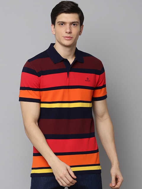 

GANT Men Red Striped Polo Collar T-shirt