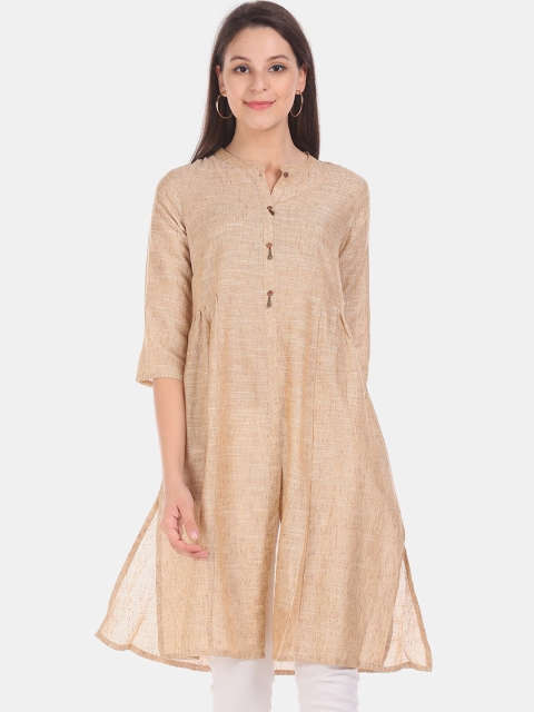 

Karigari Women Beige Woven Design A-Line Kurta