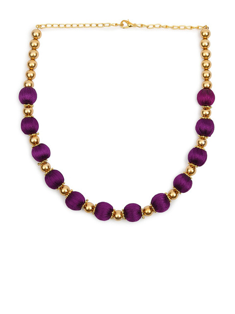 

AKSHARA Gold-Colored & Purple Beaded Handcrafted Choker Necklace