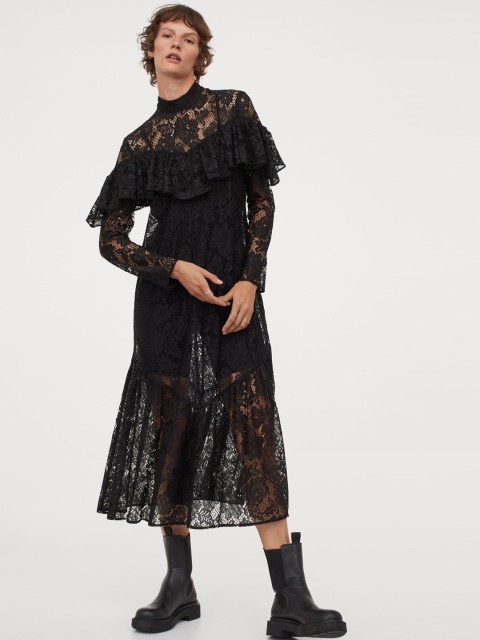 

H&M Women Black Flounced Lace Dress