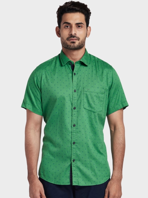 

ColorPlus Men Green Tailored Fit Printed Casual Shirt
