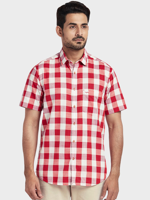 

ColorPlus Men Red & White Tailored Fit Checked Casual Shirt