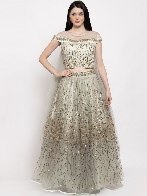 

KHALOM Women Green & Gold-Toned Sequin Embellished Ready To Wear Lehenga Choli