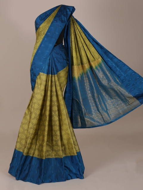 

Pothys Teal Blue & Gold-Coloured Pure Silk Woven Design Saree