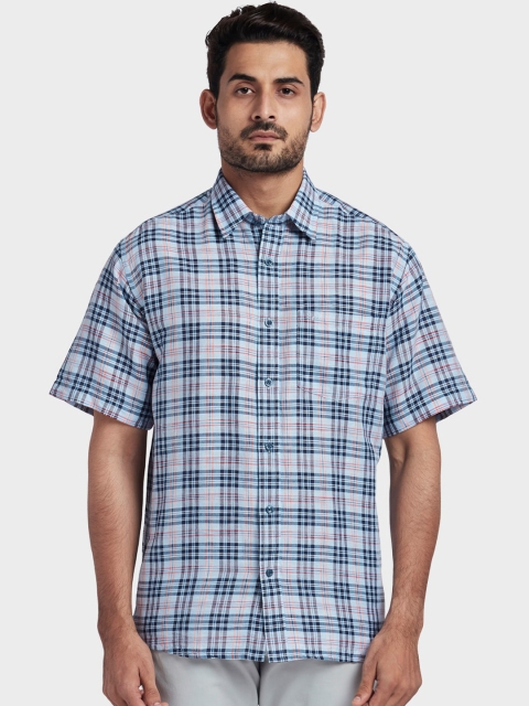 

ColorPlus Men Blue & White Regular Fit Checked Casual Shirt