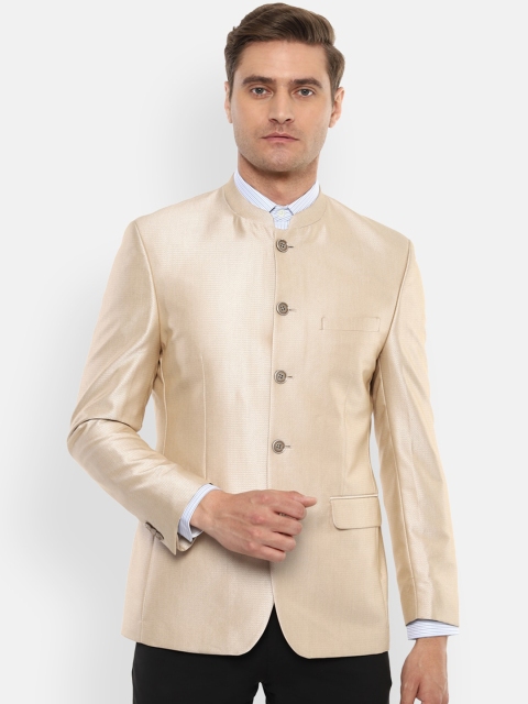 

Louis Philippe Men Beige Self Design Single-Breasted Blazer