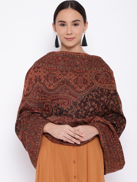 

Pashmoda Women Black & Brown Woven-Design Jamawar Shawl