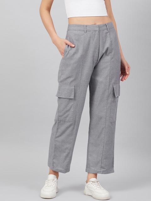 Marie Claire Women Grey Regular Fit Striped Cargos