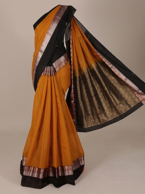 

Pothys Brown & Black Silk Cotton Solid Saree