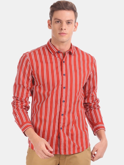 

Colt Men Orange Regular Fit Striped Cotton Casual Shirt