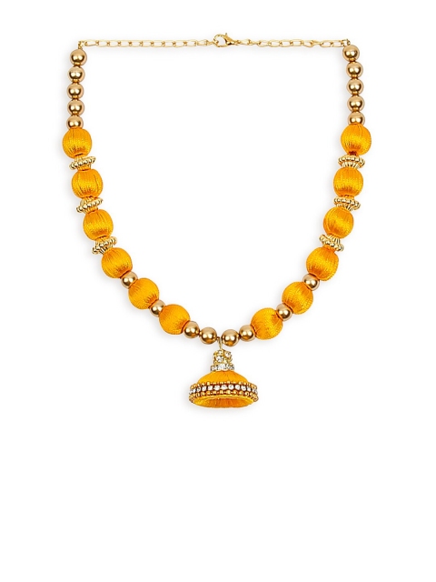 

AKSHARA Gold-Colored & Yellow Beaded Handcrafted Choker Necklace