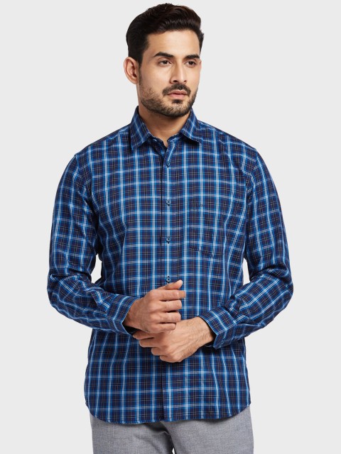 

ColorPlus Men Blue Tailored Fit Checked Casual Shirt