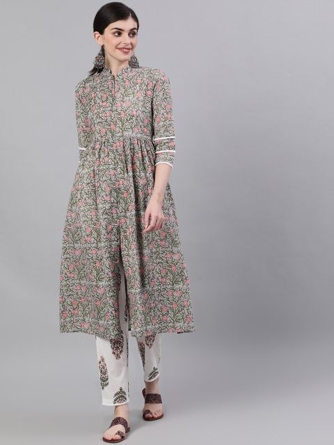 

Nayo Women Green & Pink Printed Kurta with Trousers