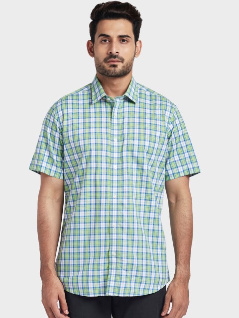 

ColorPlus Men Green Tailored Fit Checked Casual Shirt