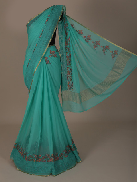 

Pothys Green & Pink Pure Chiffon Printed Saree