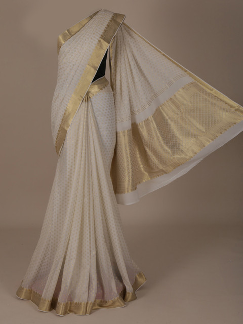 

Pothys White Woven Design Pure Chiffon Saree