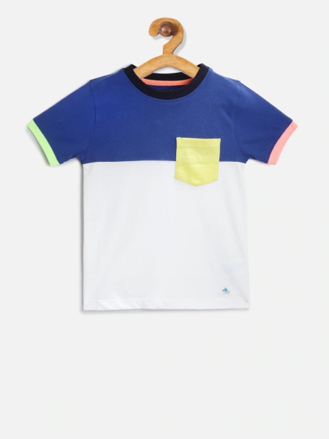 Cherry Crumble Boys White Colourblocked Round Neck T-shirt