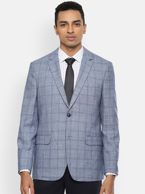 

Van Heusen Men Blue Checked Slim-Fit Single-Breasted Formal Blazer